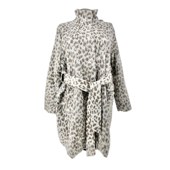 Old Navy Maternity Coat Women's XL Gray Leopard Print Zip and Waist Tie Closure - Picture 1 of 12